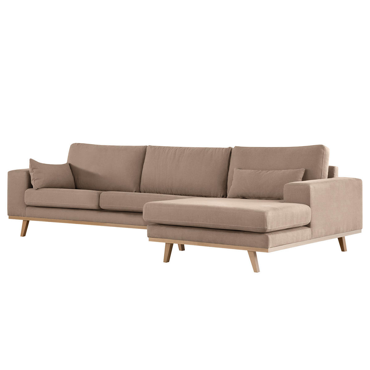 ECKSOFA mit Longchair - Taupe/Buchefarben, Buchenholz/Textil (281/153cm) - home24