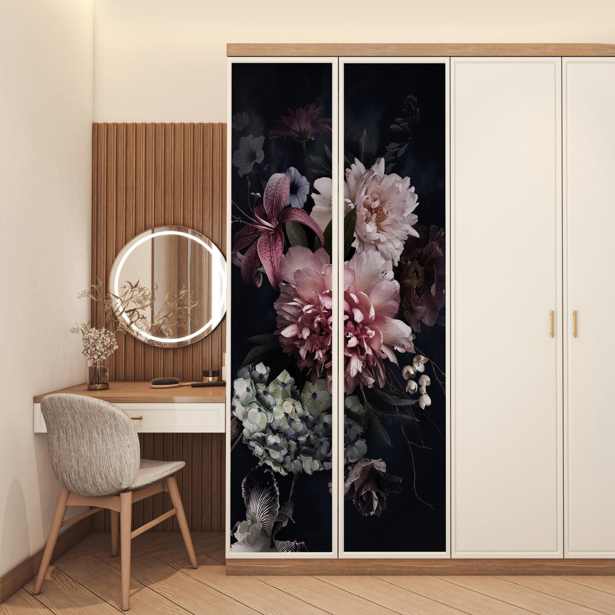 NÁLEPKA NA DVERE Kvety - Vintage - pastelové - ružové - biele 90x235 cm - staroružová, plast (90/0.1cm) - MuchoWow
