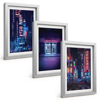 BILDER SET 3er Set - 20x30 cm Silberner Rahmen - Neon-Eingang zur nächtlichen Stadt - Silberfarben, Kunststoff (20/30cm) - TULUP