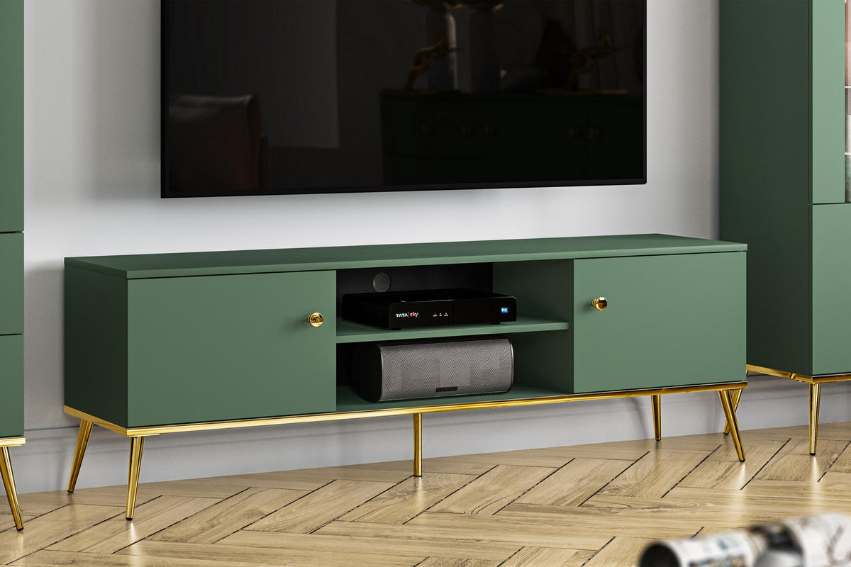 TV-LOWBOARD ARICIA viel Stauraum, Grün - Grün, Holz (160/54/40cm) - KONSIMO®