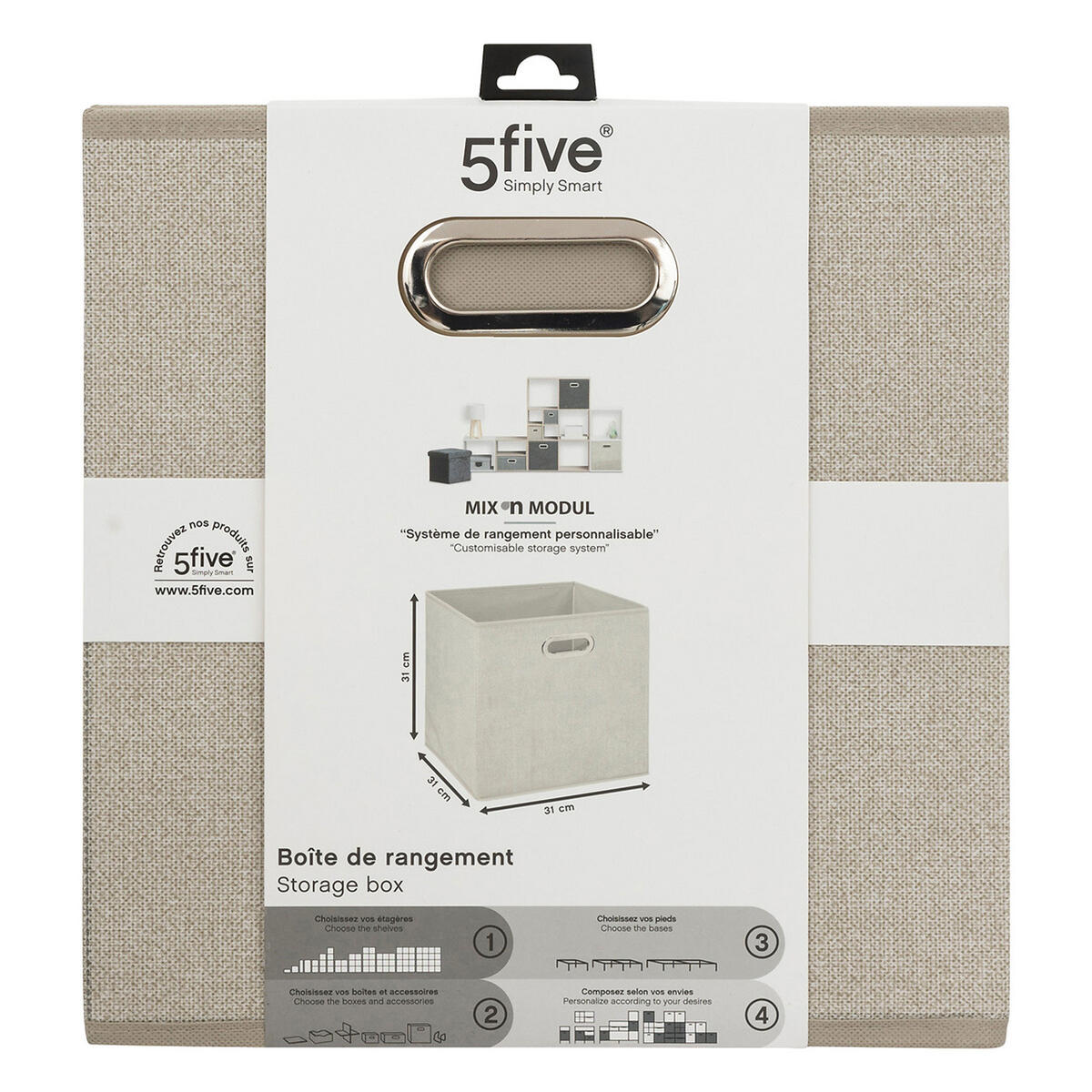 AUFBEWAHRUNGSKORB Mix N Modul, Pappe, PP-Kunststoff, Beige meliert, 31 x 31 cm - Beige, Papier (31/31/31cm) - 5five Simply Smart