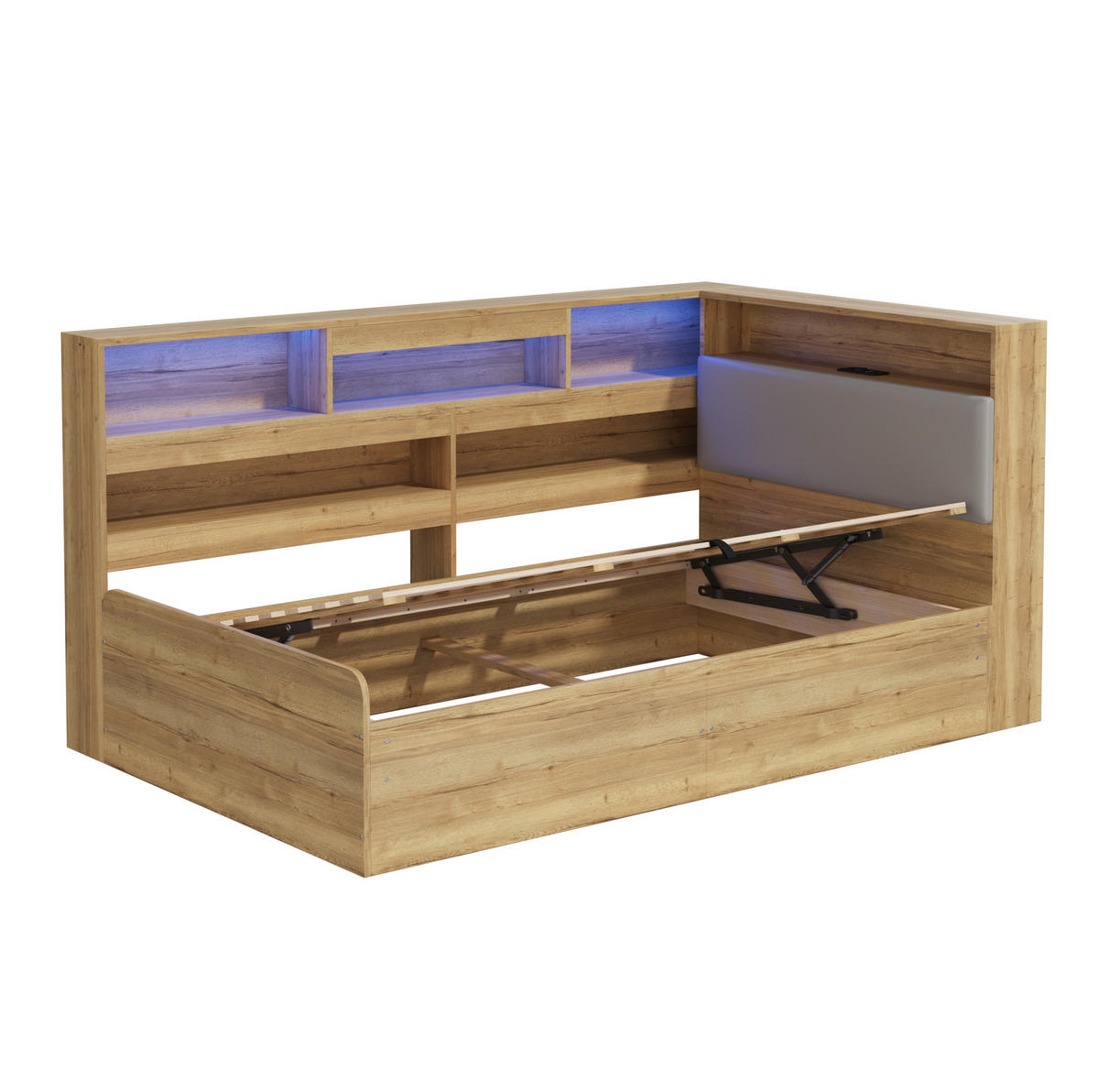 KINDERBETT 90/200 cm aus MDF und PU mit LED-Beleuchtung und USB-Ladestation Naturfarben - Naturfarben, Holzwerkstoff (90/200cm) - Modenvie
