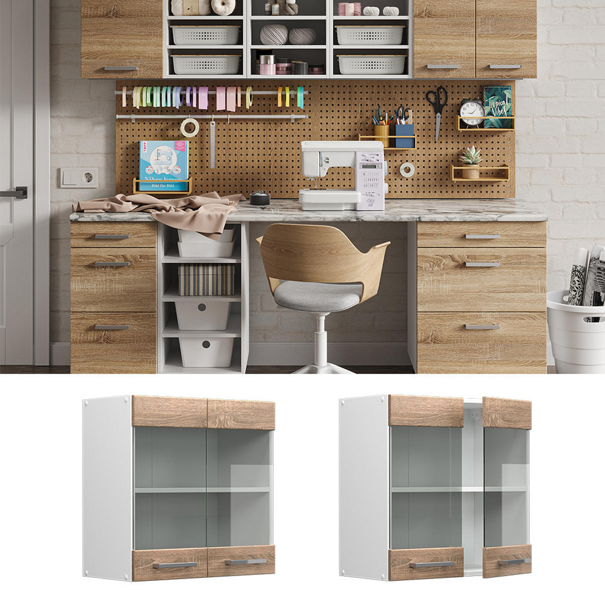 UNIVERZÁLNÍ NÁSTĚNNÁ SKŘÍŇKA R-Line Sonoma - bílá/Sonoma dub, kompozitní dřevo (60/60/31cm) - Vicco