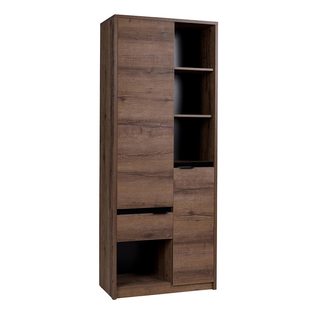 BÜCHERREGAL Devon mit 2 Türen und 1 Schublade, Eiche monastery - Eichefarben/Schwarz, Holzwerkstoff/Metall (80/200/40cm) - Beautysofa