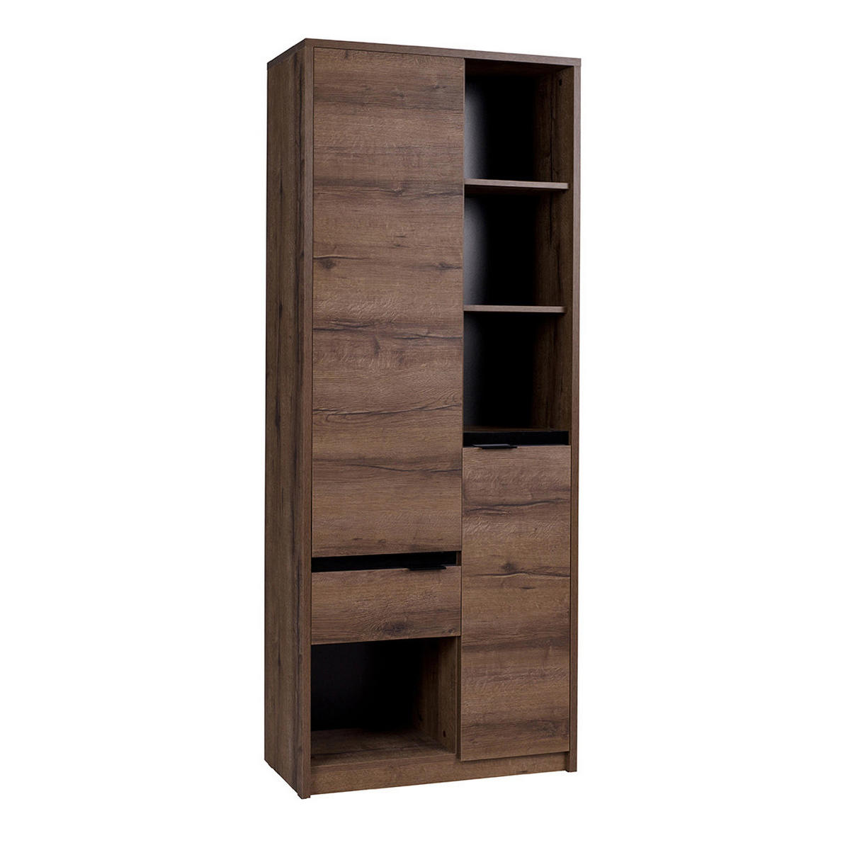 BÜCHERREGAL Devon mit 2 Türen und 1 Schublade, Eiche monastery - Eichefarben/Schwarz, Holzwerkstoff/Metall (80/200/40cm) - Beautysofa