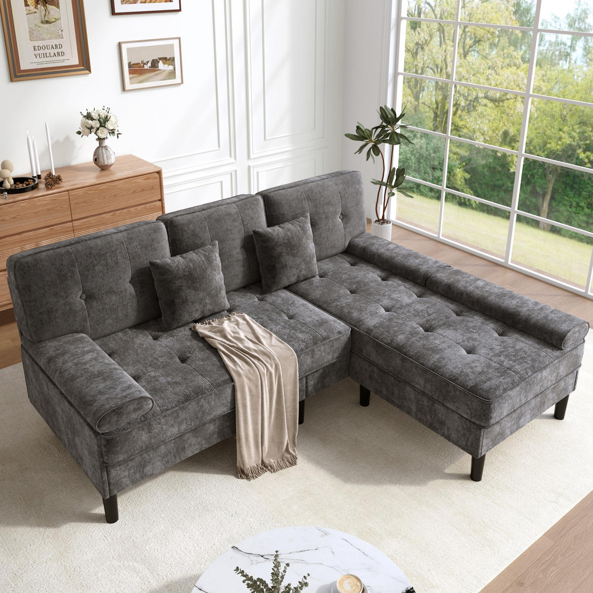 ECKSOFA Chenille mit modularer Fußbank 195/149/86 cm Grau - Grau, Textil (149/195cm) - Redom