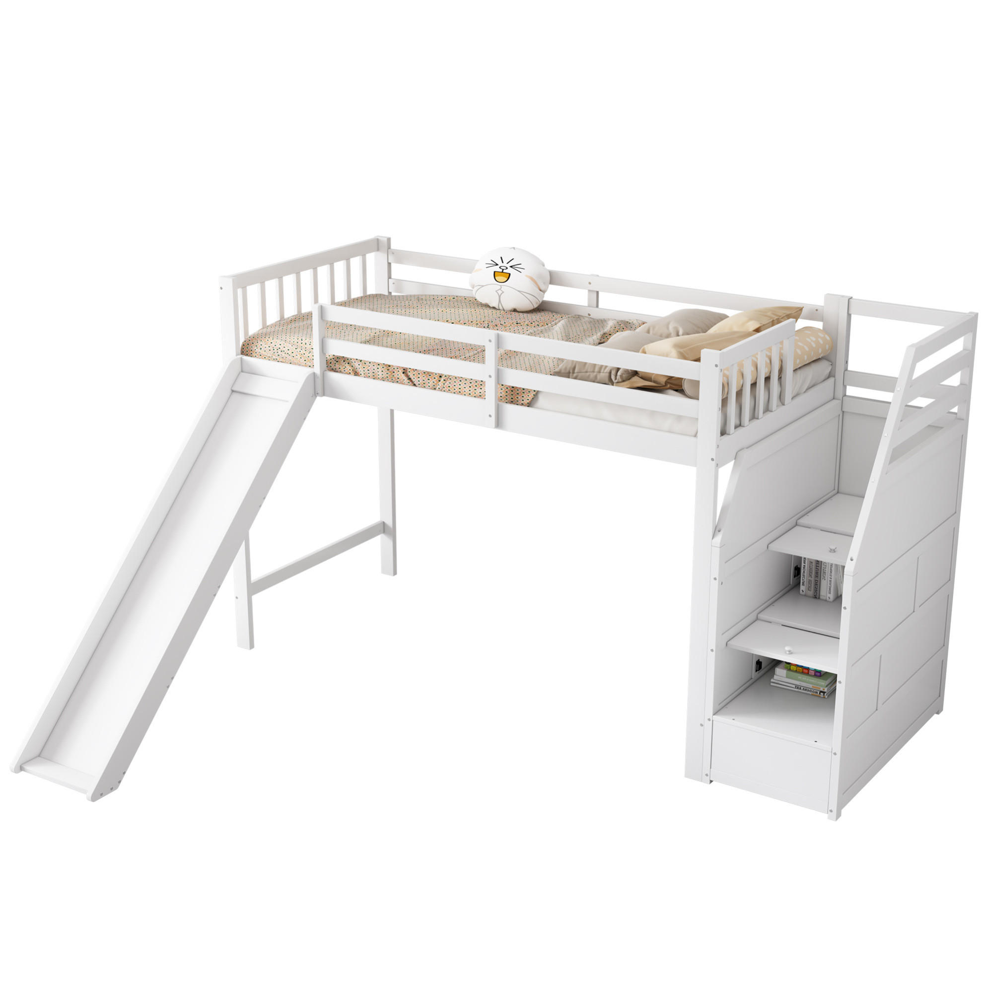 HOCHBETT 90/200 cm Weiß mit Rutsche und Ablageleiter - Weiß, Holzwerkstoff (90/200cm) - Flora Grace