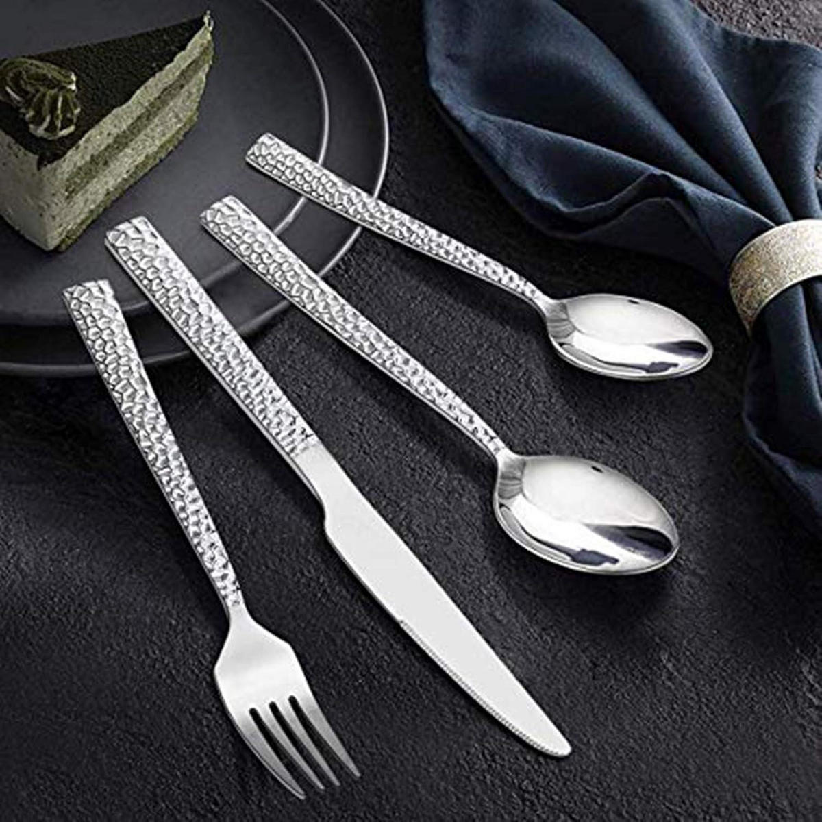 BESTECKSET 30-teiliges Set Edelstahl Hammergriff Hochglanzpoliert Spülmaschinenfest - Silberfarben, Metall