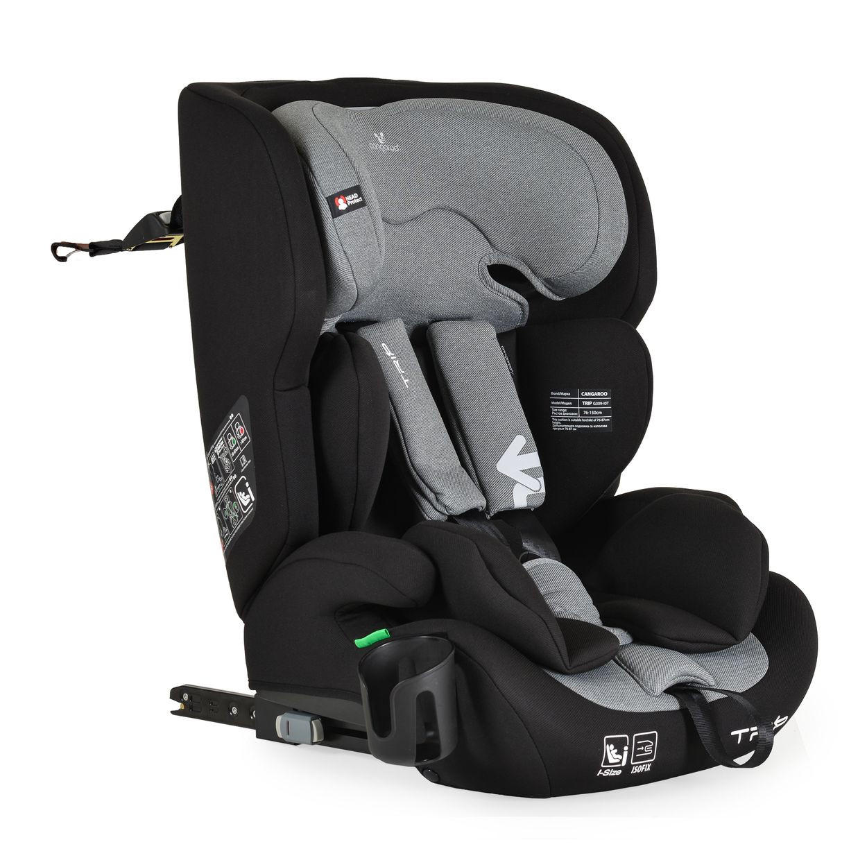 KINDERSITZ Trip i-Size grau (76-150cm) Isofix verstellbare Kopfstütze Gurt - Grau, Textil (40/60/45cm) - Cangaroo