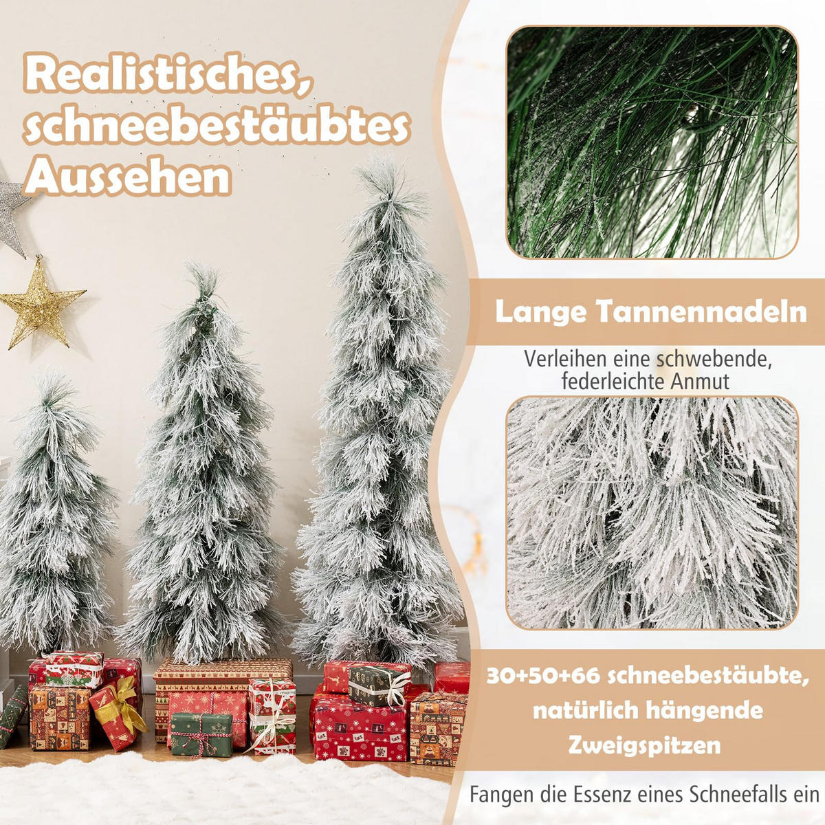 WEIHNACHTSBAUM Tannenform mit warmweißer Beleuchtung und Schnee 90/120/150 cm weiß - Weiß, Metall (150cm) - COSTWAY