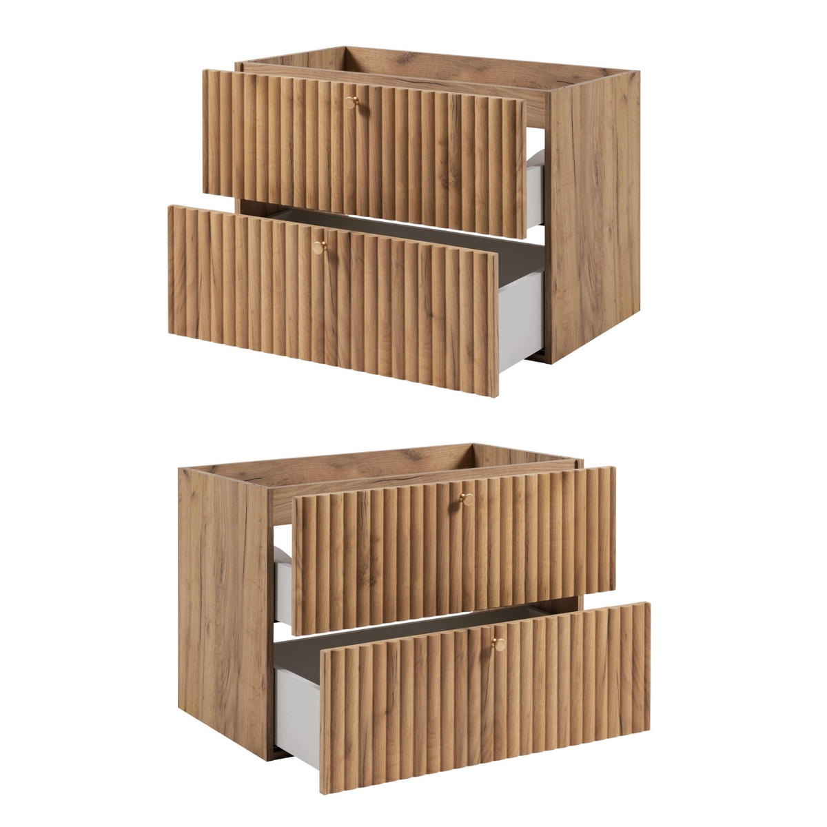 WASCHBECKENUNTERSCHRANK BELLO geriffelt Eiche Craft Gold 80/57/46 cm - Eichefarben, Holzwerkstoff/Metall (80.2/57/46cm) - Rodan