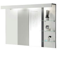 BADSPIEGEL weiß Hochglanz schwarz, Badspiegel mit Ablage LED Beleuchtung, 120 x 85 cm, Design-D - Weiß Hochglanz, Holzwerkstoff (120/85/20cm) - Furn.Design