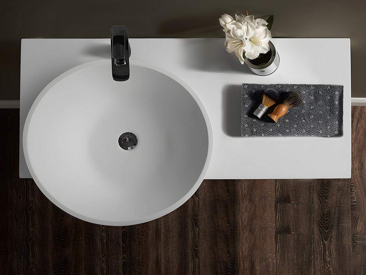 WASCHTISCHPLATTE mit Handtuchhalter - 100 x 54 x 20 cm - Weiß - YUMIKO - Weiß, Stein (100/20/54cm) - Vente-Unique