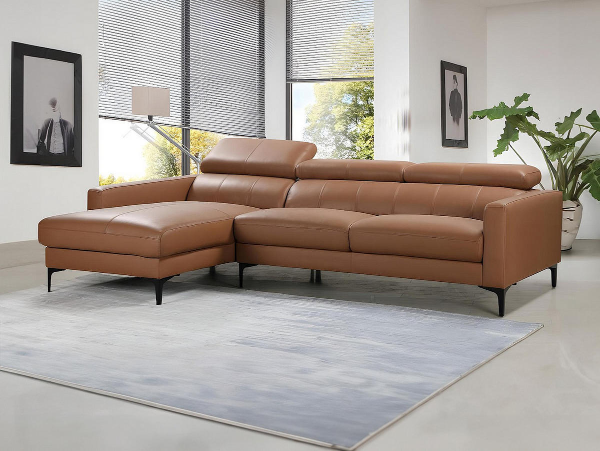 SOFA - 4 Personen - leder - camel Florence - Hellbraun, Leder/Metall (253/92/173cm) - Vente-Unique
