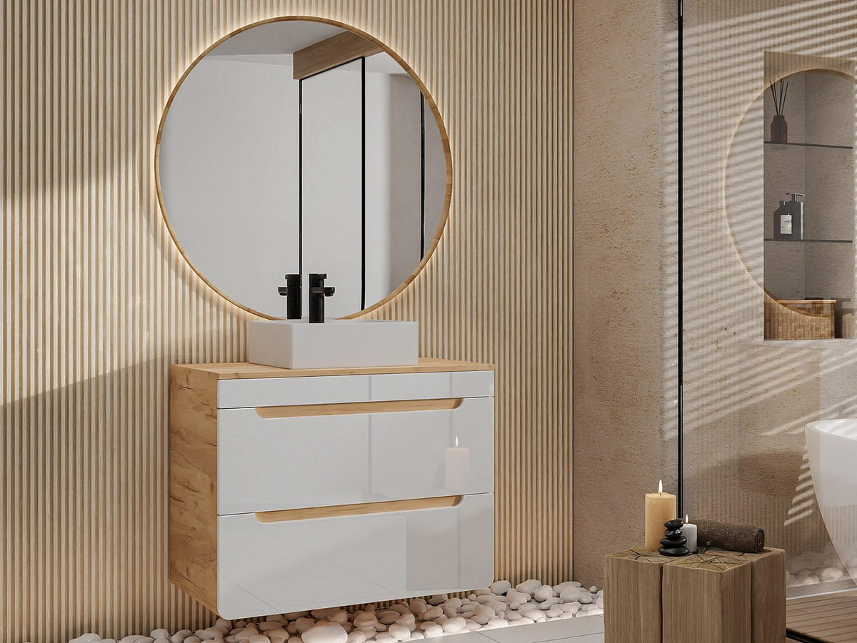 EINZELWASCHTISCH - 80cm x 46cm - MDF - naturfarben hell, weiß - ARUBA - Naturfarben, Holz (80/59/46cm) - Vente-Unique