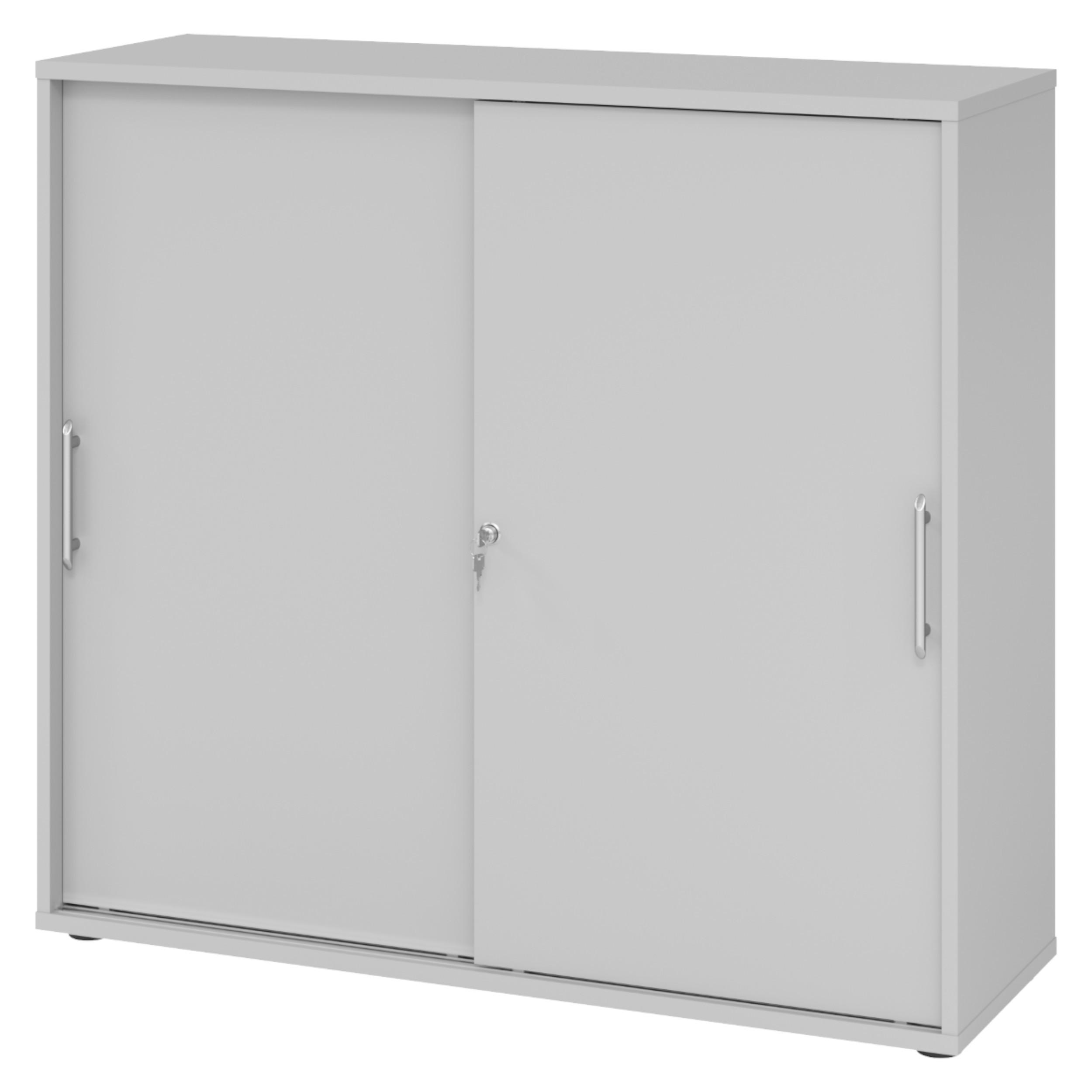 SCHIEBETÜRENSCHRANK - 3 Ordnerhöhen 40/120/110 cm in Grau Relinggriff (Kunststoff) - Grau, Holzwerkstoff (120/110/40cm) - bümö