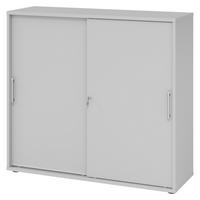 SCHIEBETÜRENSCHRANK - 3 Ordnerhöhen 40/120/110 cm in Grau Relinggriff (Kunststoff) - Grau, Holzwerkstoff (120/110/40cm) - bümö