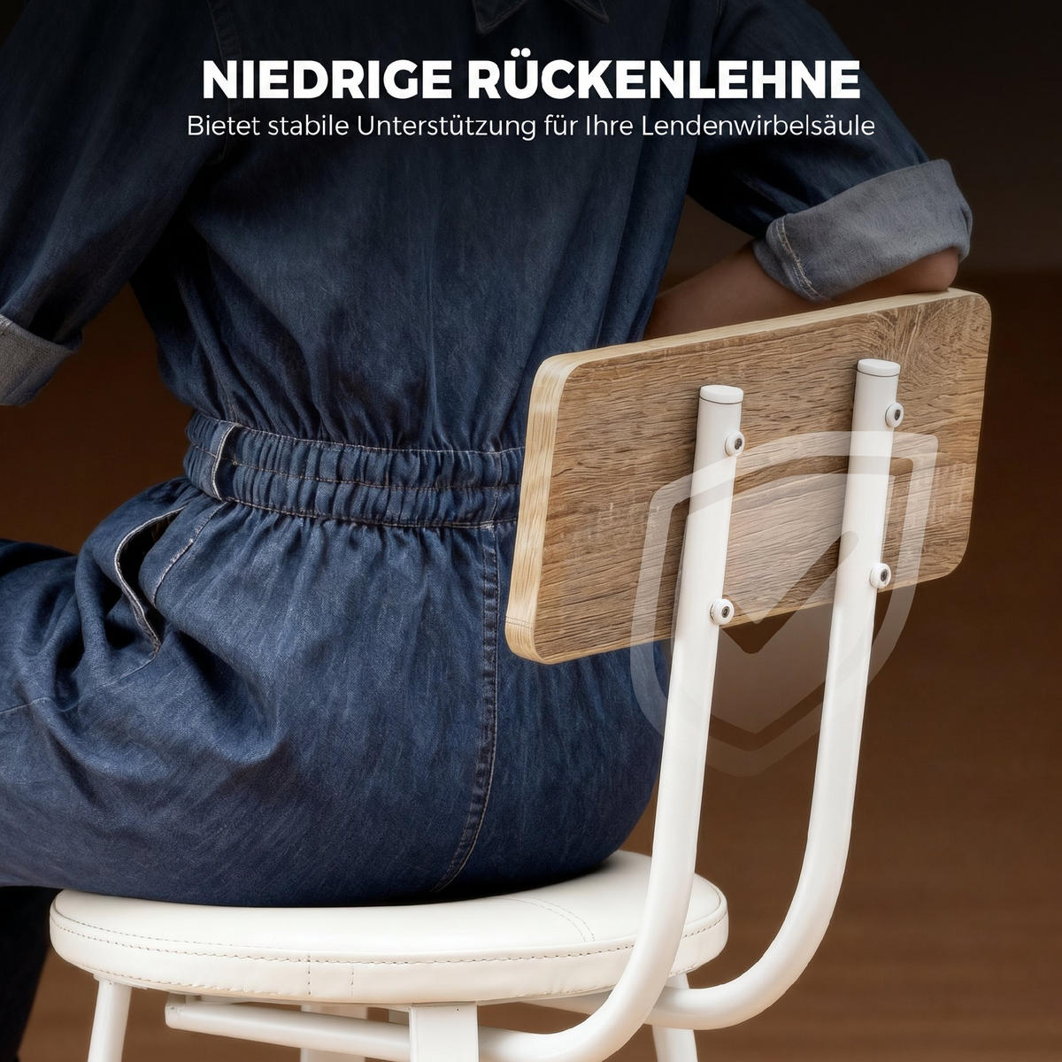 BARHOCKER 2er-Set DE-14824 gepolstert mit Rückenlehne Naturholz/Weiß - Weiß, Metall (36.5/99.5/41.5cm) - ComfortXL