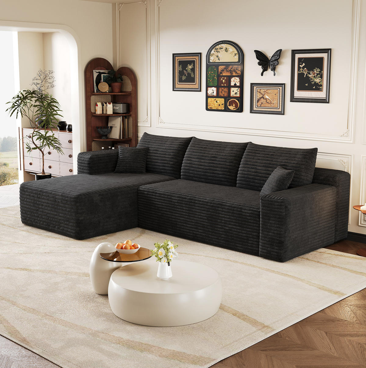 ECKSOFA 241 cm aus Stoff mit Cordbezug und ohne Montage Schwarz - Schwarz, Textil (151/241cm) - Modenvie