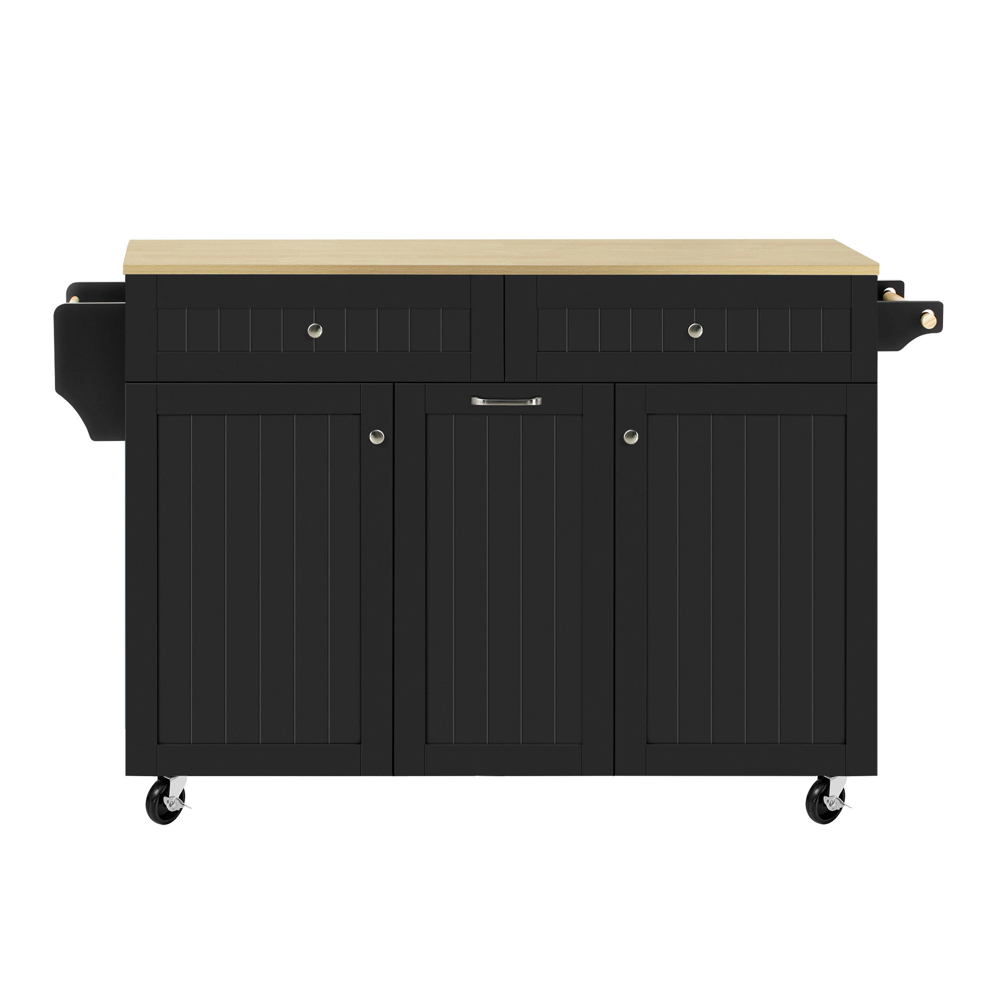KÜCHENINSEL 140/40-70/92 cm aus MDF mit ausziehbarer Klappplatte, Schubladen und Rollen, Schwarz/Natur - Schwarz, Holzwerkstoff (140/92/70cm) - Redom