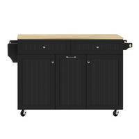 KÜCHENINSEL 140/40-70/92 cm aus MDF mit ausziehbarer Klappplatte, Schubladen und Rollen, Schwarz/Natur - Schwarz, Holzwerkstoff (140/92/70cm) - Redom