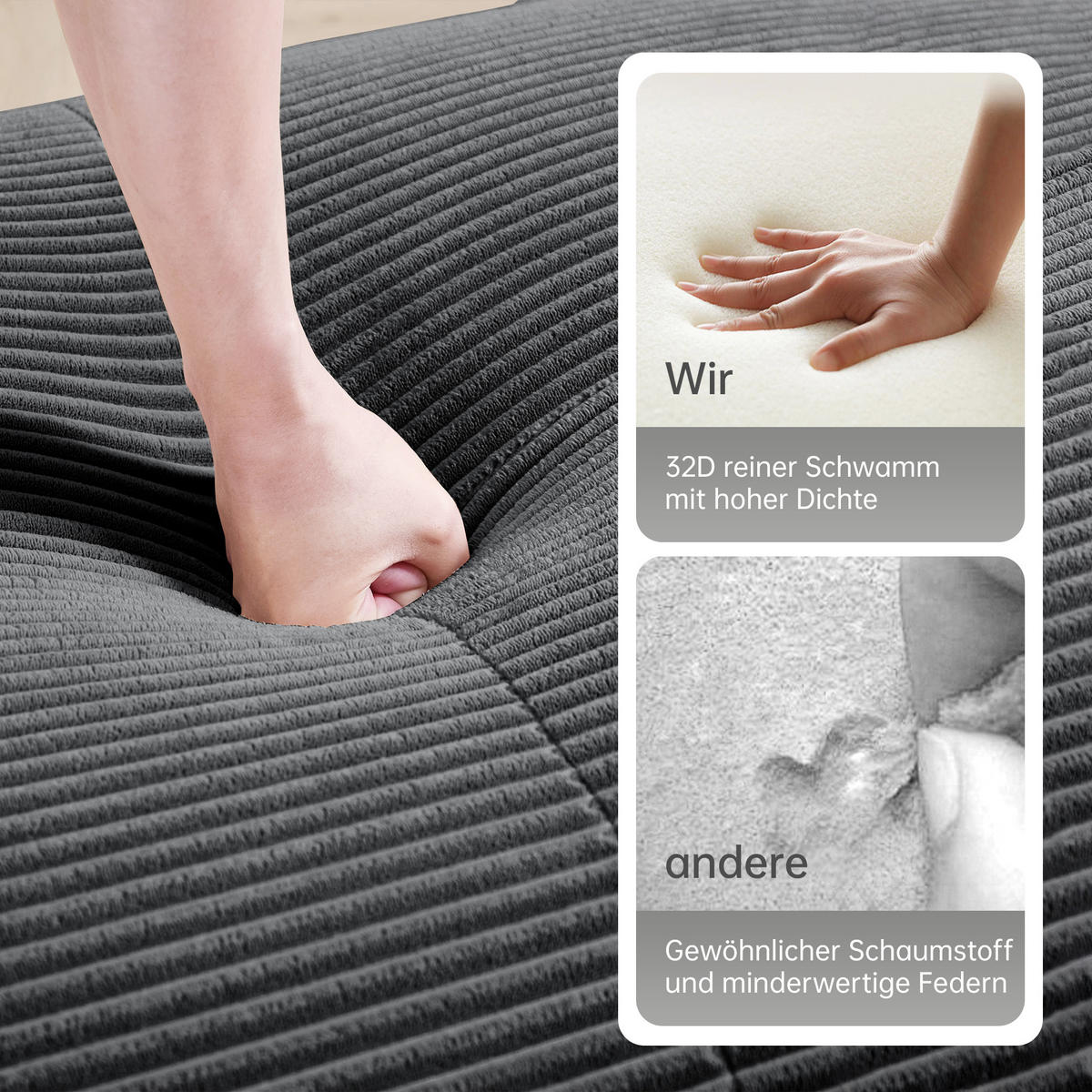 ECKSOFA cordstoff grau modular & ohne montage - Grau, Textil (208/178cm) - Urban Meuble