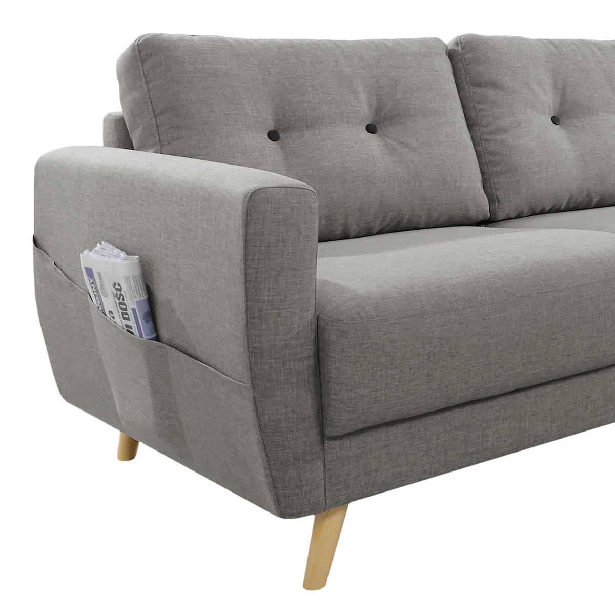 ECKSOFA mit Longchair - Hellbraun/Grau, Holz/Textil (233/148cm) - home24