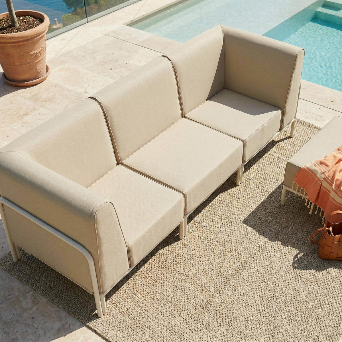 GARTENSOFA mit 4 Sitzplätzen, Beige - Beige, Textil (80/78/216cm) - Oviala