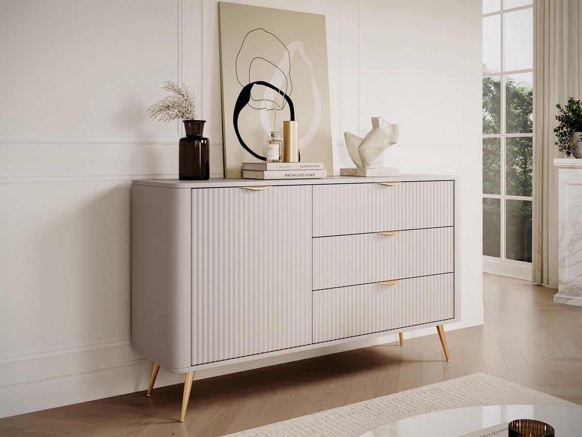 KOMMODE mit Lamellen BELLO Beige - Beige, Holzwerkstoff (163.2/81.2/38cm) - Compleo24