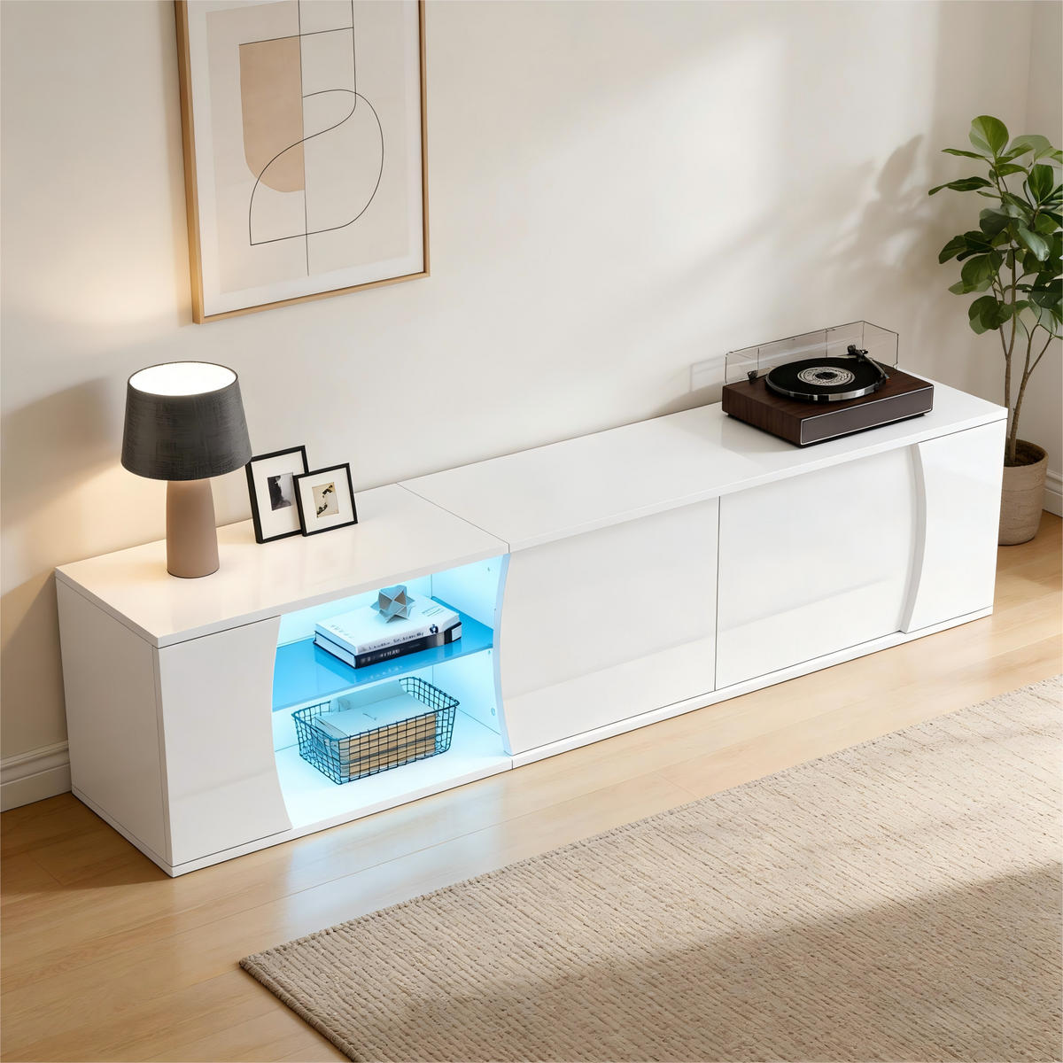 TV-LOWBOARD 180x40x45 cm Glas 3 Türen LED Entertainment - Weiß, Holzwerkstoff (40/45/180cm) - FLIEKS