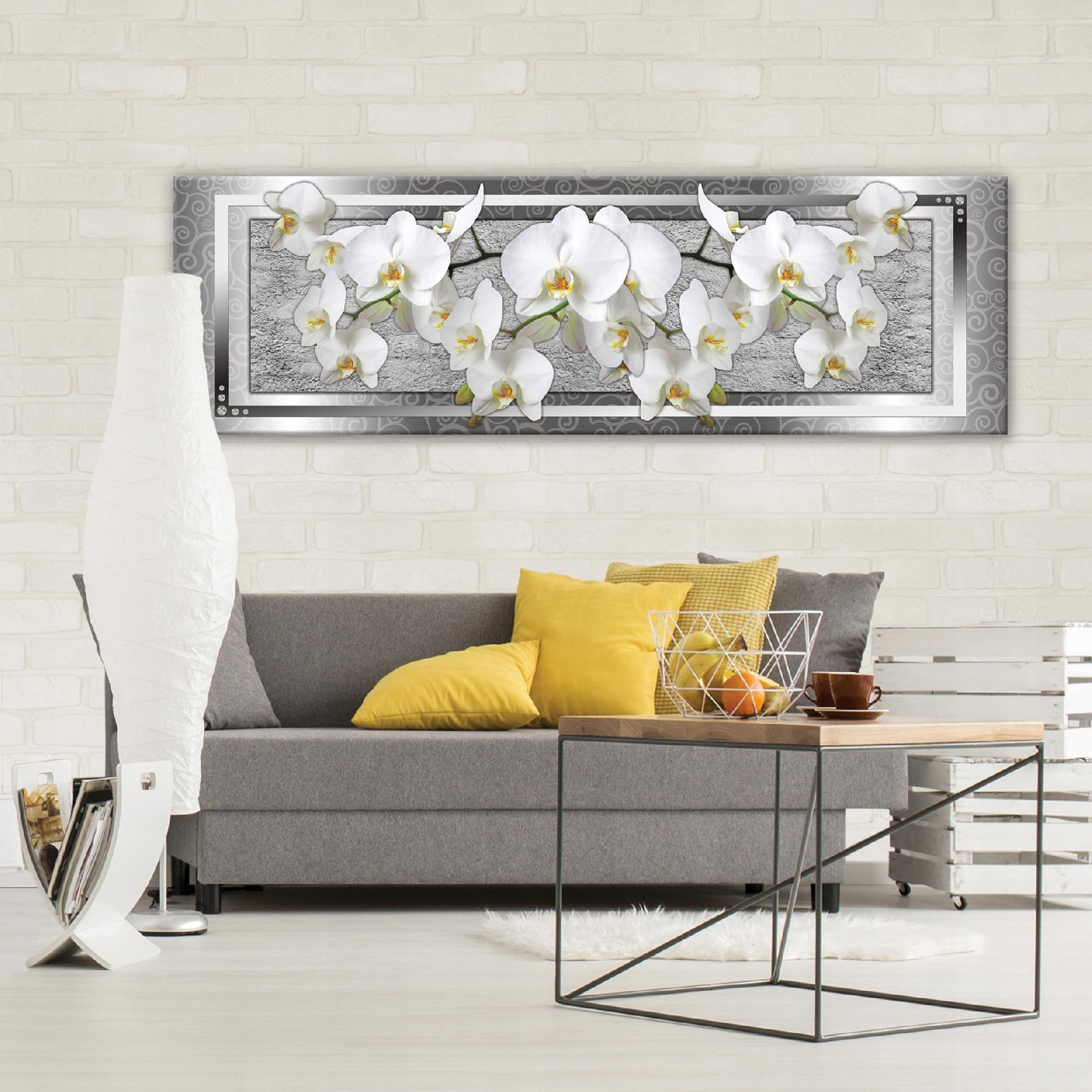 BILDER Blumen Grau Modern Wohnzimmer Schlafzimmer 145x45 - Multicolor, Holzwerkstoff (145/45cm) - Wallarena