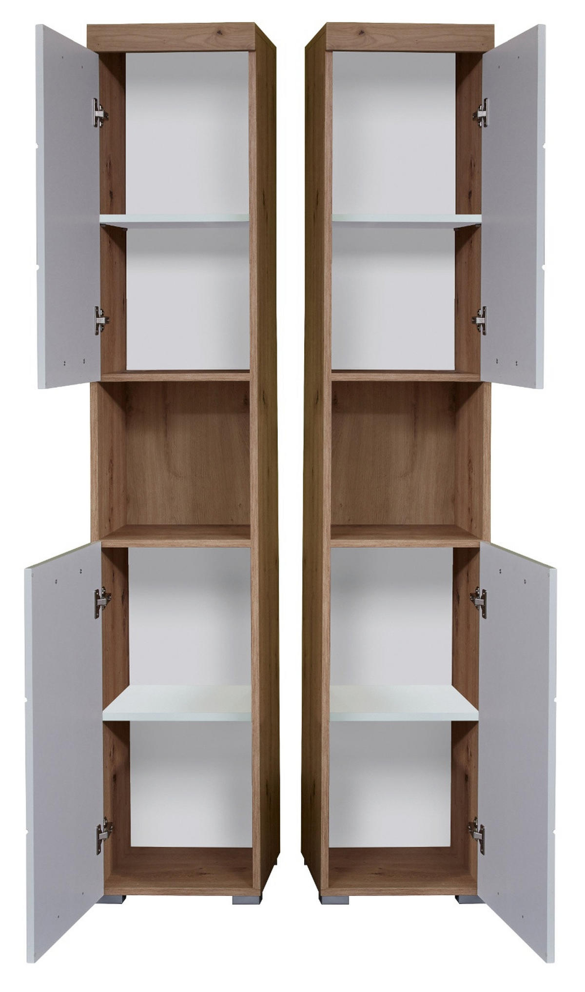 HOCHSCHRANK weiß Hochglanz, Asteiche 37 cm, Badschrank in modernem Design - Eichefarben/Weiß, Holzwerkstoff/Kunststoff (37/190/31cm) - Top.Furn