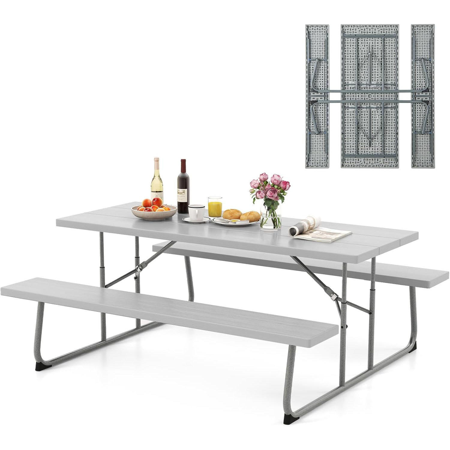 BIERTISCHGARNITUR Grau(3-teilig) - Grau, Holzwerkstoff (163/183/74cm) - COSTWAY