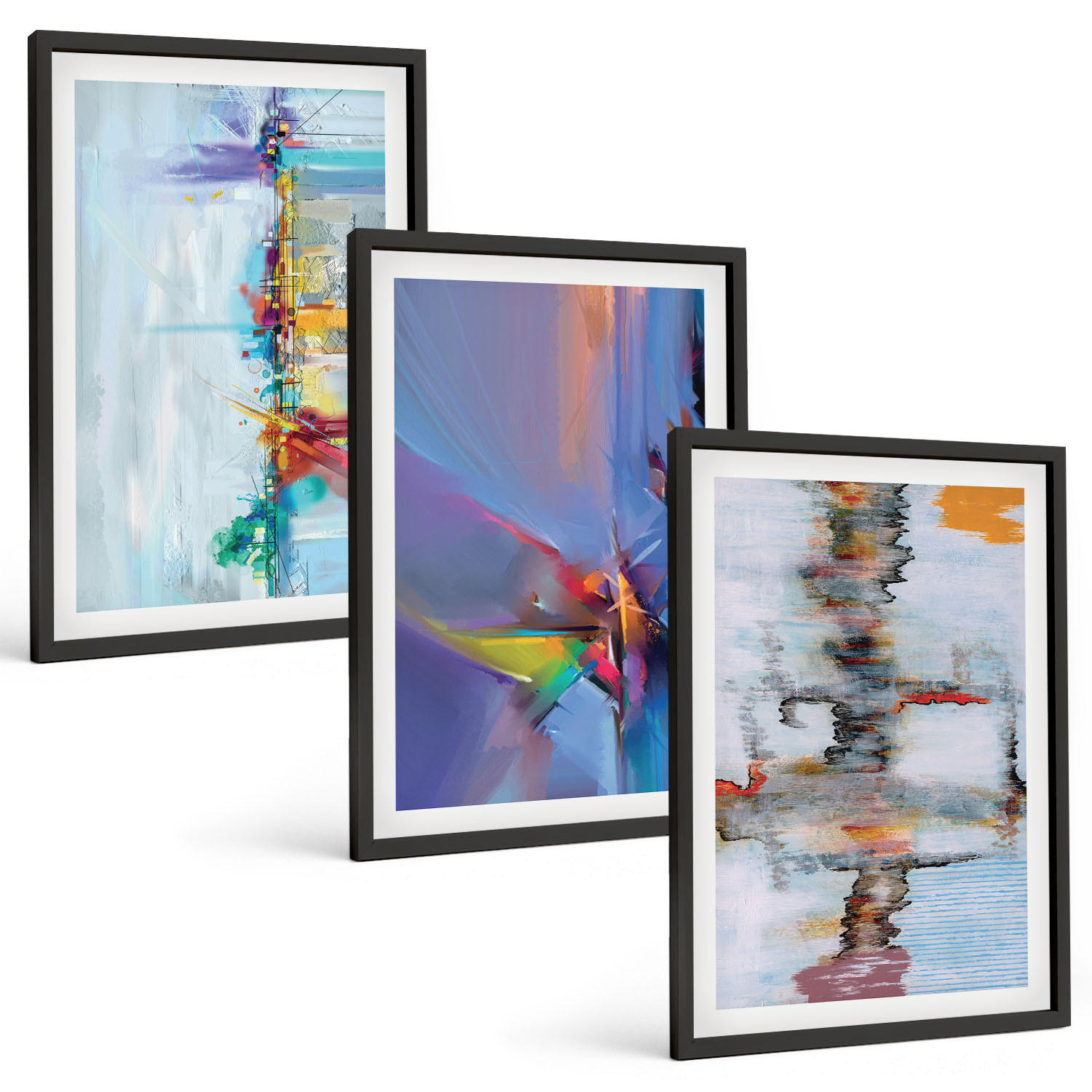 BILDER SET 3er Set - 40x60 cm Schwarzer Rahmen - Abstrakte Gemäldekompositionen - Schwarz, Kunststoff (40/60cm) - TULUP