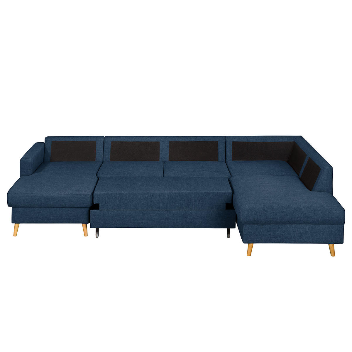 WOHNLANDSCHAFT mit Longchair - Blau/Olivgrün, Textil (290/90/200cm) - home24