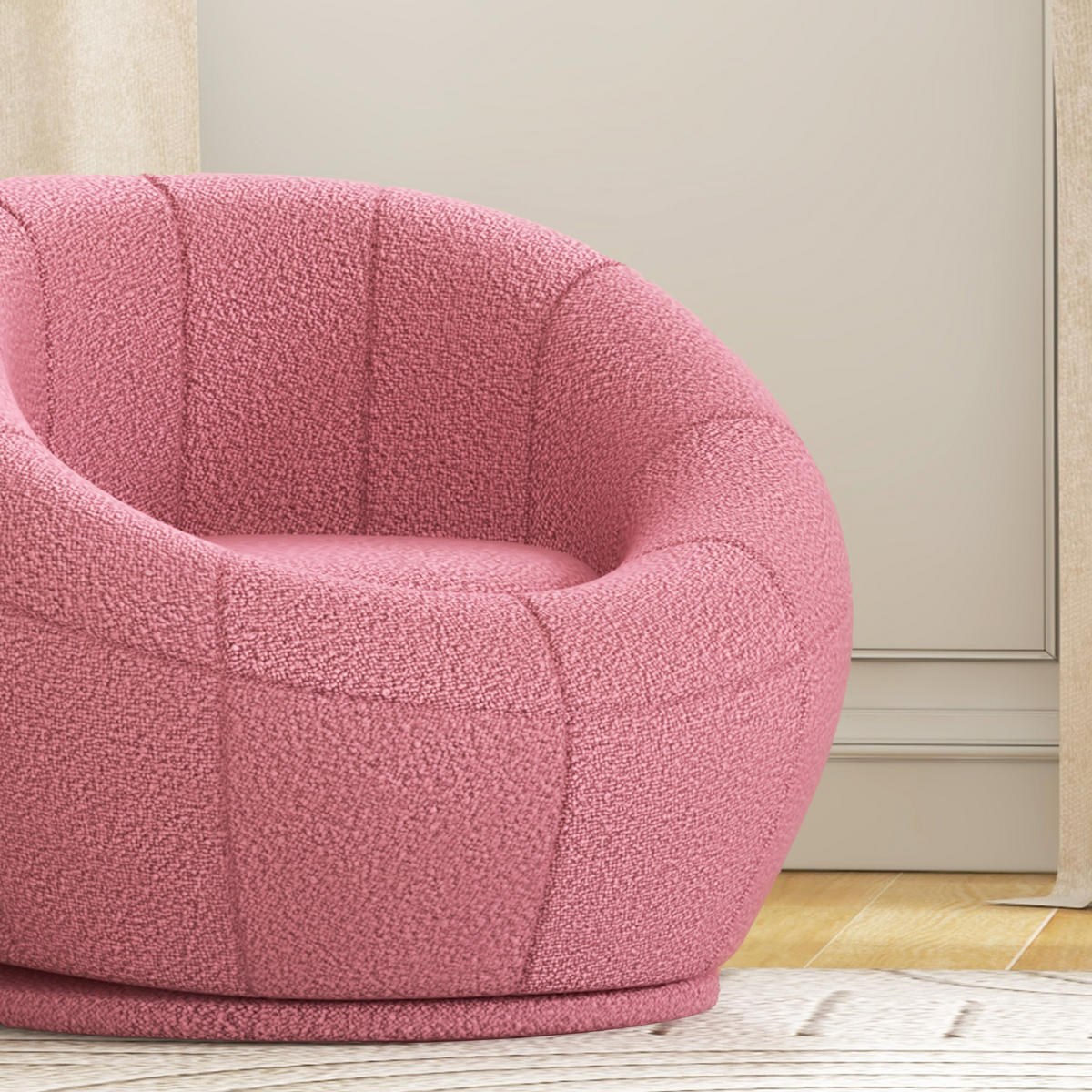 KINDERSESSEL DE-06627 Teddy-Fleece, 360° drehbar Rosa - Pink, Holz/Textil (56/48/60cm) - ComfortXL
