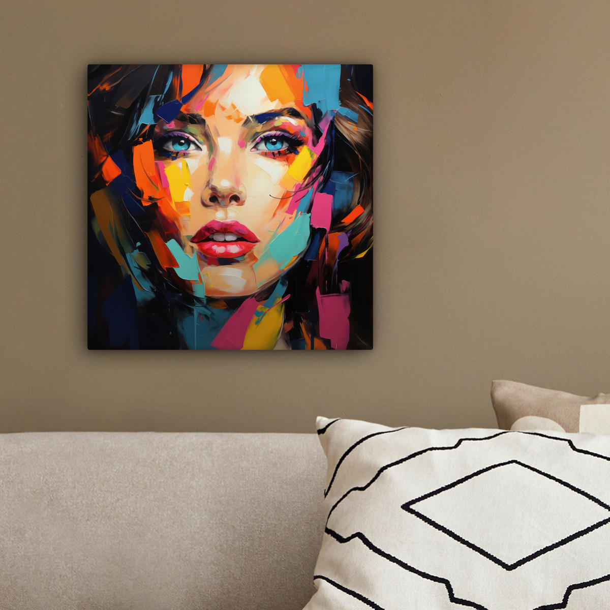 LEINWANDBILD Frau - Porträt - Farbenfroh - Kunst 20x20 cm - Multicolor, Textil (20/20cm) - MuchoWow