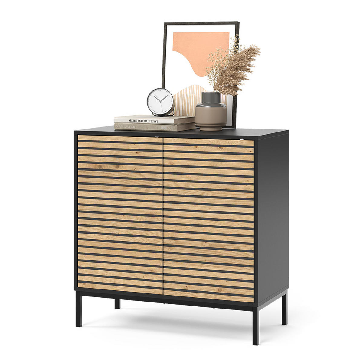 KOMMODE Eliza Schwarz/Eiche 80 x 81.2 cm mit 2 Türen - Honigeiche/Anthrazit, Holzwerkstoff (80/81.2/40cm) - Vicco