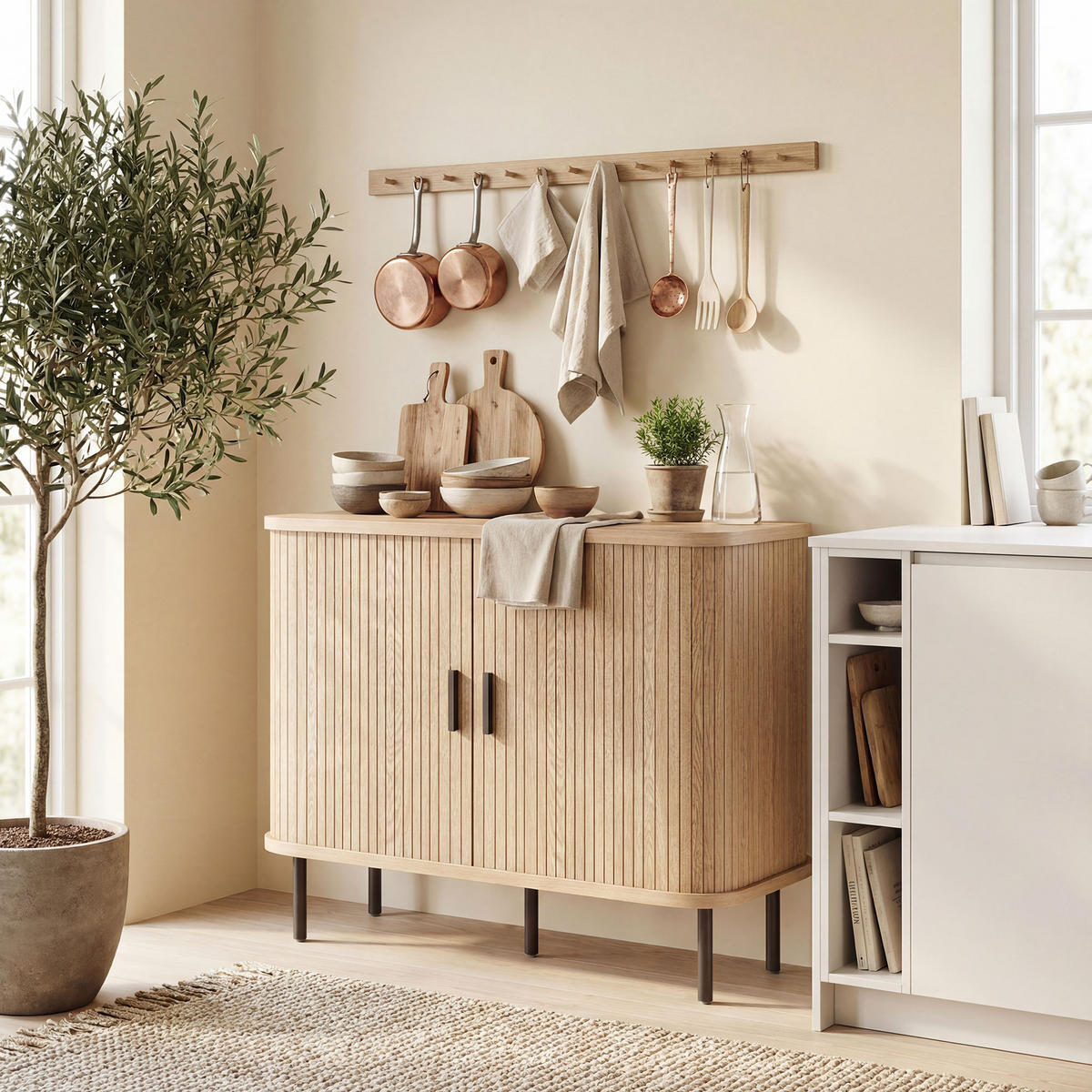 SIDEBOARD DE-11306 2 Schiebetüren Eiche/Schwarz - Eichefarben, Holzwerkstoff (100/75/40cm) - ComfortXL
