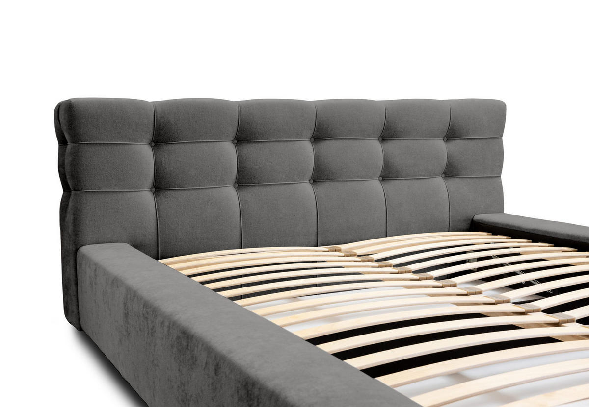 POLSTERBETT aus Velvet Gretta 180x200 cm, Dunkelgrau - Dunkelgrau, Textil (180/200cm) - Fedve