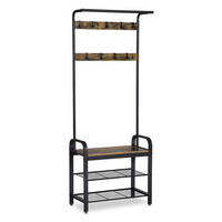 GARDEROBENSTÄNDER mit 9 Haken und Schuhbank - L72 cm - Braun, Holzwerkstoff (33.7/183/72cm) - Calicosy