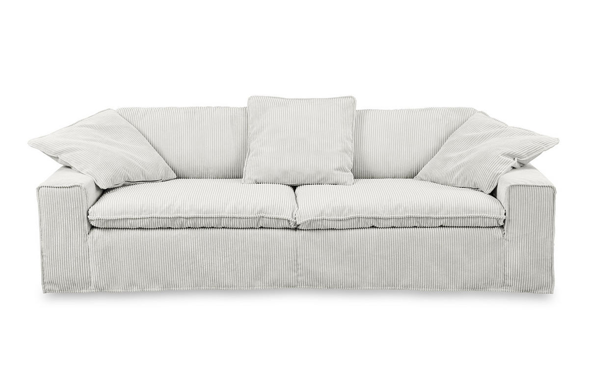SOFA XL NETTA Hellgrau Cord - Hellgrau/Braun, Birkenholz/Textil (258/90/116cm) - KAWOLA