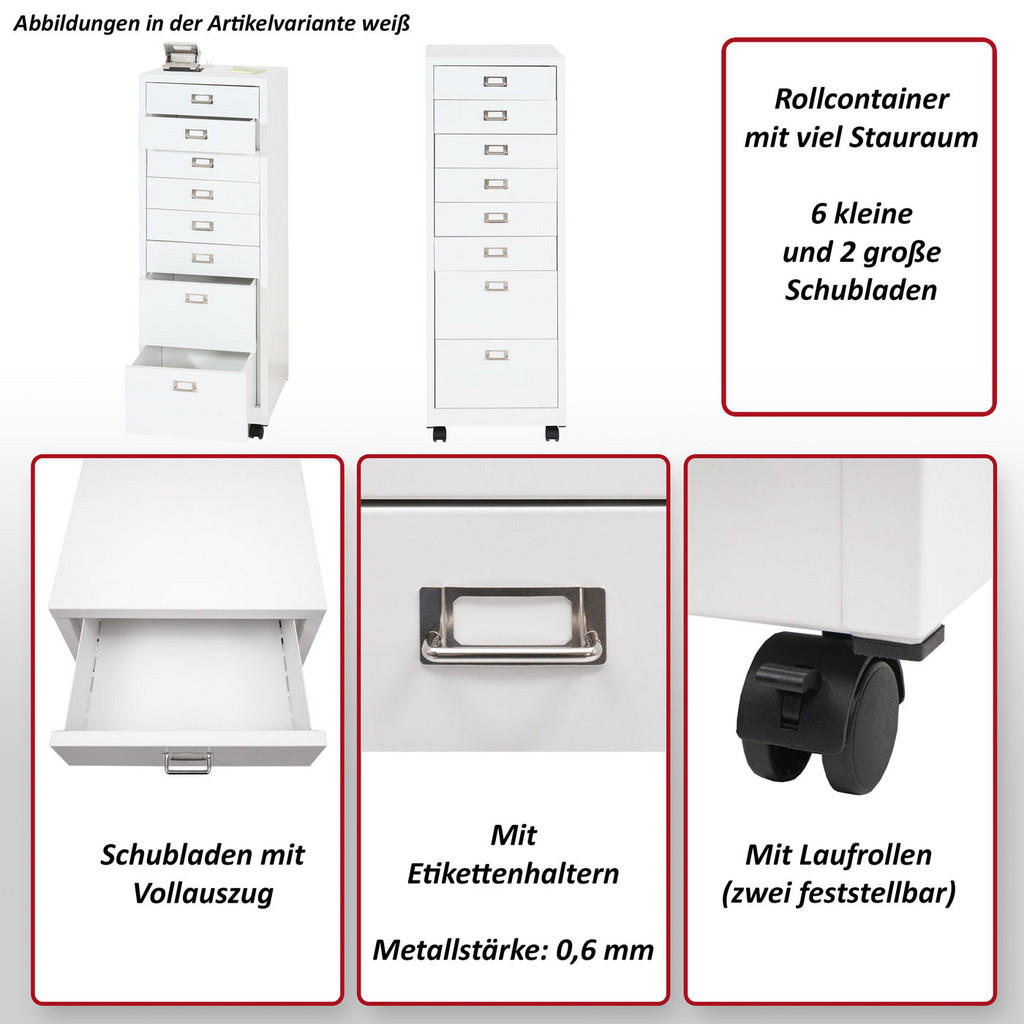 Thumbnail - MCW Rollcontainer, Anthrazit, Metall, 40x115x41 cm, Arbeitszimmer, Container