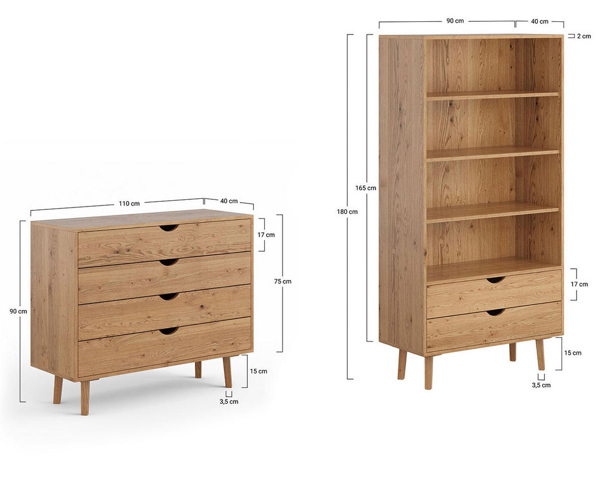 ARBEITSZIMMER-SET 2-tlg Simona Eiche Natur 200 / 40 / 180cm - Eichefarben, Holz (200/180/40cm) - Feldmann-Wohnen