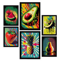 POSTER Set Mit 6 Tropische Früchte Vollfarbige Plakate Von Obst, Gemüse Und Gesunden Lebensmitteln Im Urban Art Stil A3 & A4 Schwarzer Rahmen - Schwarz, Papier (29/3cm) - Nacnic
