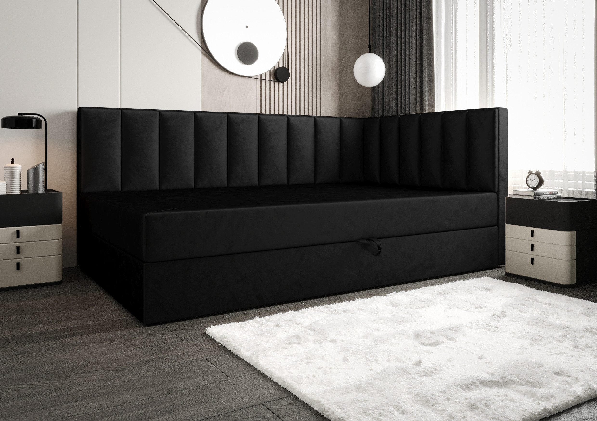 BOXBETT Adelle rechts oder links Schwarz 90x210 cm Rechts - Schwarz, Textil (90/210cm) - B&B Home