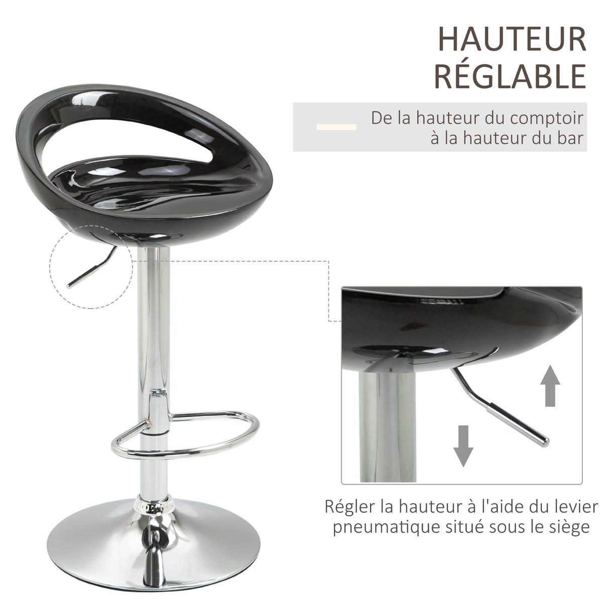 BARHOCKER 2er-Set DE-14782 höhenverstellbar mit Rückenlehne Schwarz - Schwarz, Metall (41/96/46cm) - ComfortXL
