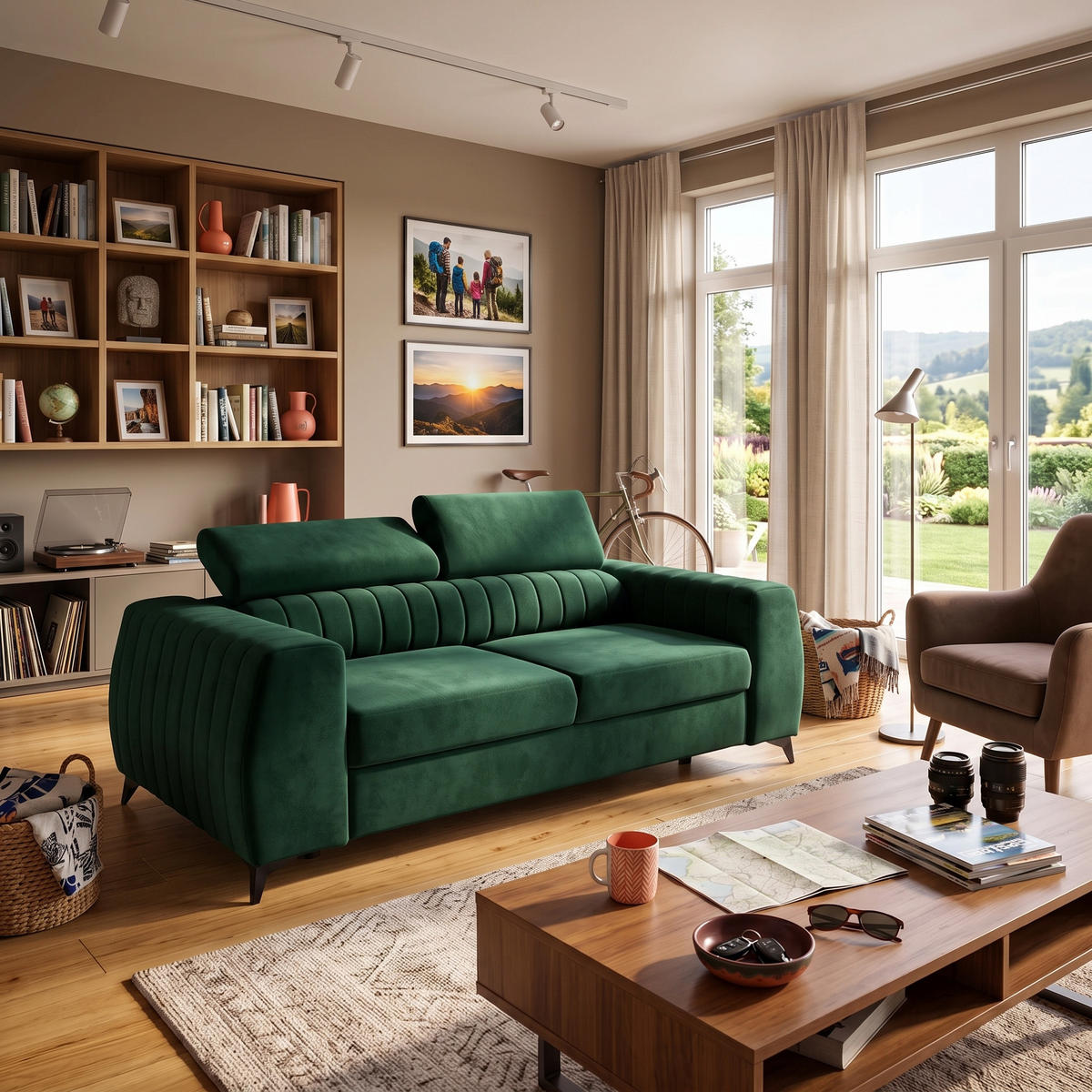 2-SITZER-SOFA PIERO 206 cm Velours Dunkelgrün - Dunkelgrün/Schwarz, Holz/Textil (206/95/100cm) - Muffo