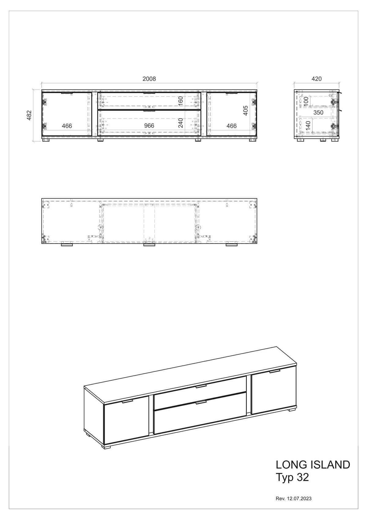 LOWBOARD M19 Weiß Matt 200/45/42 cm breit - Weiß, Holzwerkstoff (200/45/42cm) - Livojo