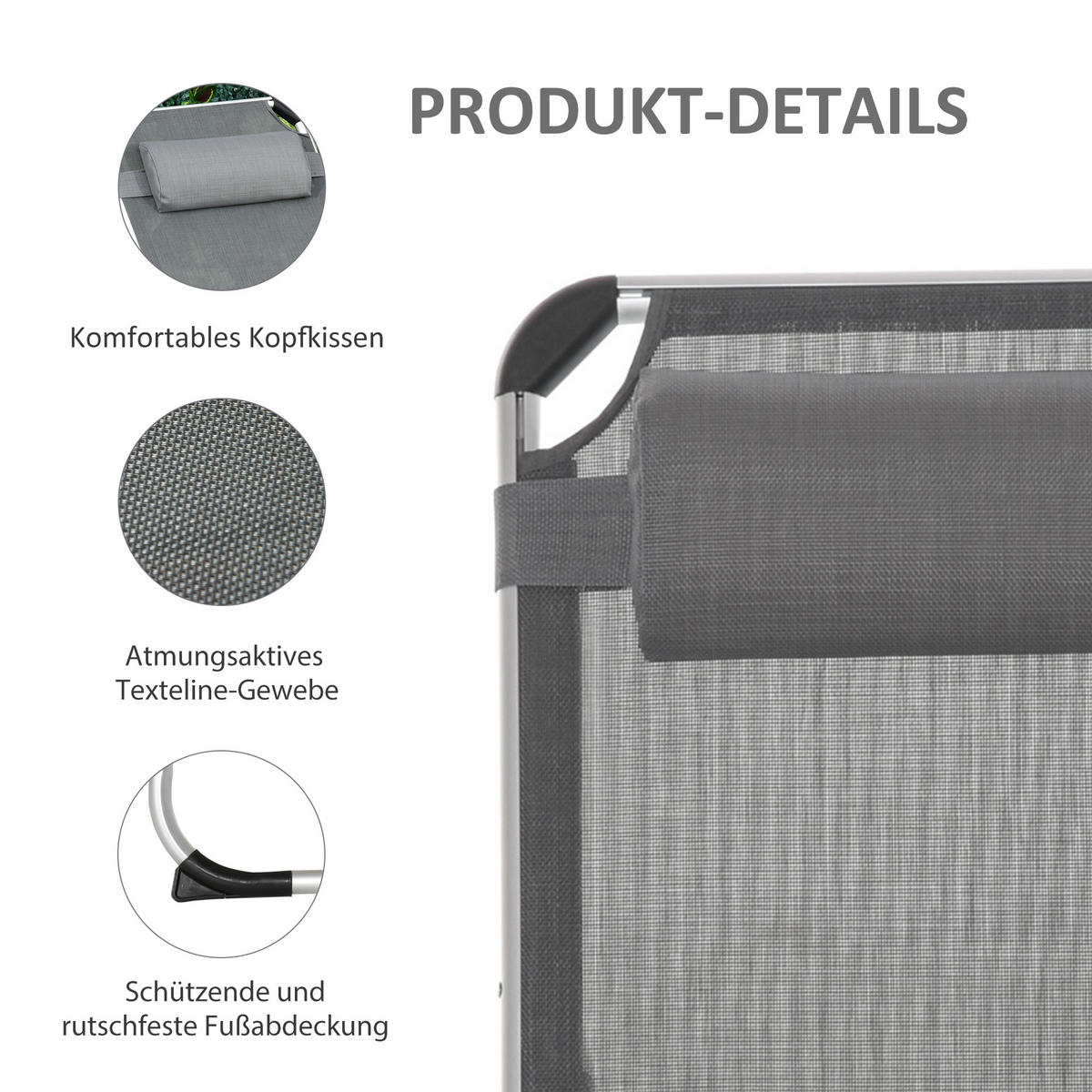 GARTENLIEGE - Grau, Textil/Metall (60/19.5/80cm) - Outsunny